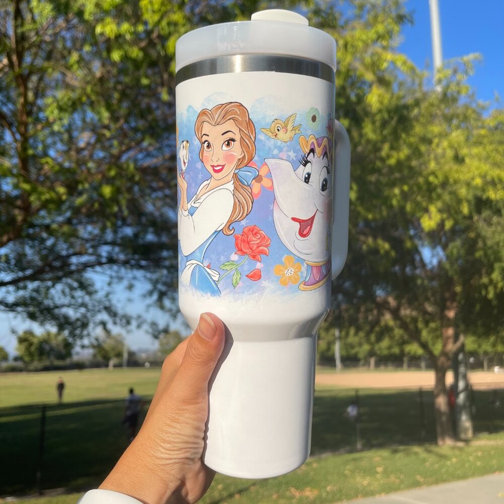 Custom 40 oz Tumbler Disney Beauty and the Beast Belle Brand new  double… - Picture 5 of 9